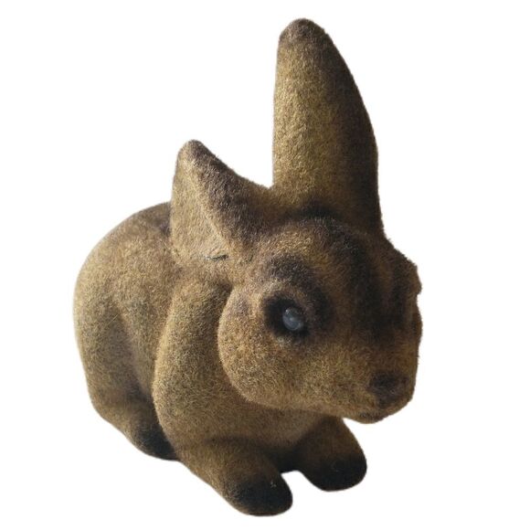Vtg Flocked Rabbit Bank Bunny Easter REALISTIC Figural 80s Brown Fuzzy Stopper. - Picture 8 of 16